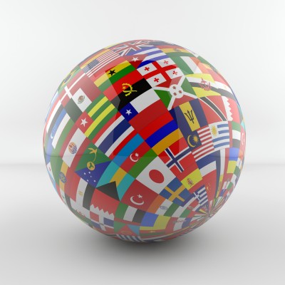 Un mondo con sopra tutto le bandiere dei diversi Paesi; rappresenta l'unione e la diversità al tempo stesso di Flamma Group